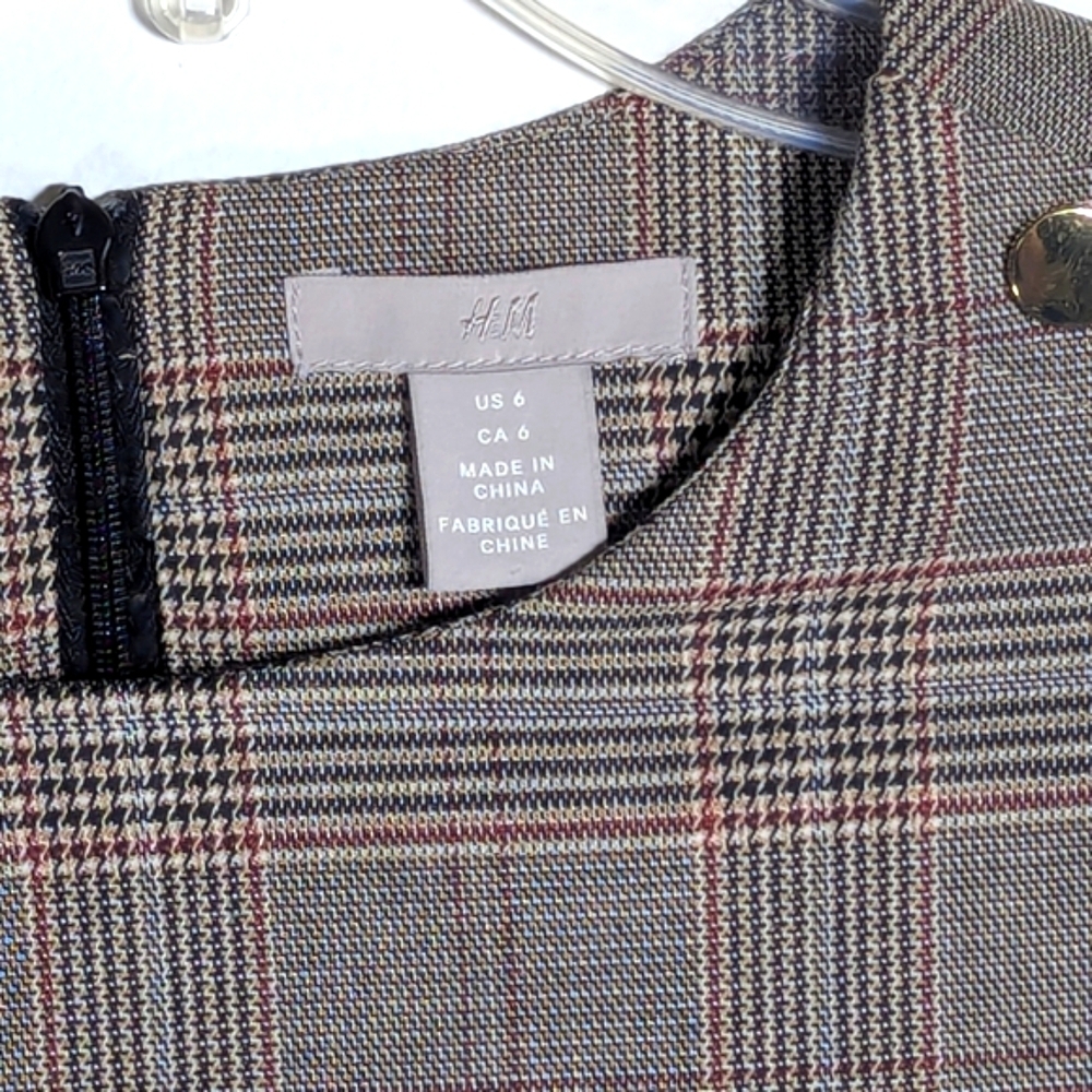 H&M Brown Plaid Fitted Dress Size 6 - Picture 7 of 9